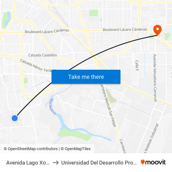 Avenida Lago Xochimilco / Tercera to Universidad Del Desarrollo Profesional S.C. (Unidad Mexicali) map