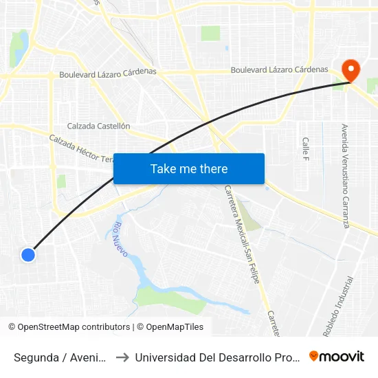 Segunda / Avenida Lago Pátzcuaro to Universidad Del Desarrollo Profesional S.C. (Unidad Mexicali) map