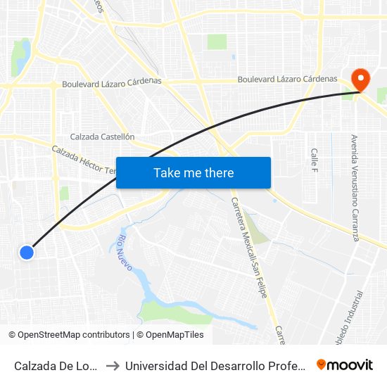 Calzada De Los Reyes / Utiel to Universidad Del Desarrollo Profesional S.C. (Unidad Mexicali) map