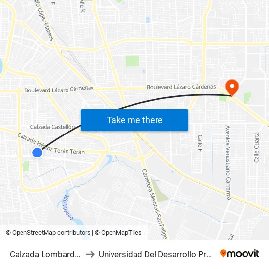 Calzada Lombardo Toledano / Coapa to Universidad Del Desarrollo Profesional S.C. (Unidad Mexicali) map