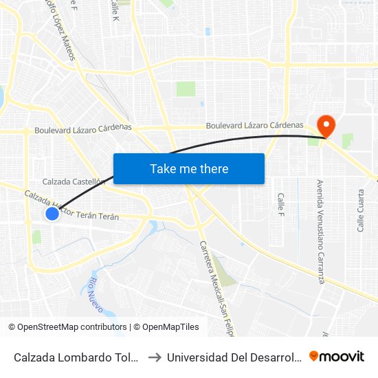 Calzada Lombardo Toledano / Avenida Hacienda Del Real to Universidad Del Desarrollo Profesional S.C. (Unidad Mexicali) map
