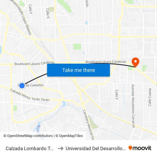 Calzada Lombardo Toledano / Avenida José Rubio to Universidad Del Desarrollo Profesional S.C. (Unidad Mexicali) map