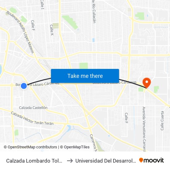 Calzada Lombardo Toledano / Boulevard Lázaro Cárdenas to Universidad Del Desarrollo Profesional S.C. (Unidad Mexicali) map