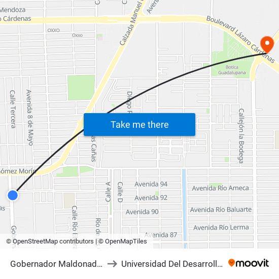 Gobernador Maldonado / Avenida Presa López Zamora to Universidad Del Desarrollo Profesional S.C. (Unidad Mexicali) map