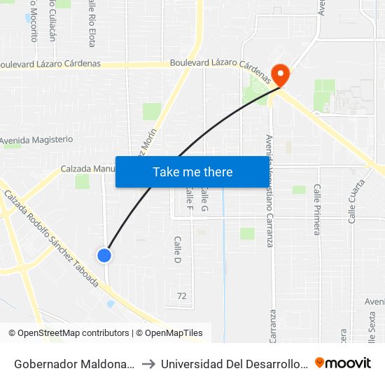 Gobernador Maldonado / Avenida Presa Infiernillo to Universidad Del Desarrollo Profesional S.C. (Unidad Mexicali) map