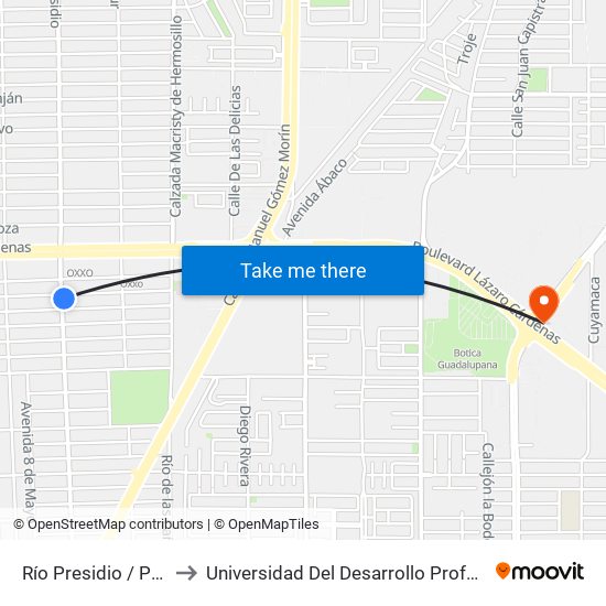 Río Presidio / Poder Legislativo to Universidad Del Desarrollo Profesional S.C. (Unidad Mexicali) map