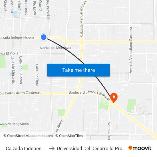 Calzada Independencia / Río Quelite to Universidad Del Desarrollo Profesional S.C. (Unidad Mexicali) map