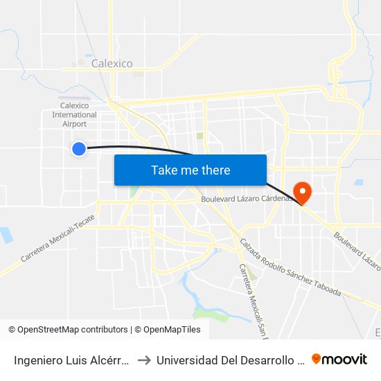 Ingeniero Luis Alcérrega / Bahía De Los Ángeles to Universidad Del Desarrollo Profesional S.C. (Unidad Mexicali) map