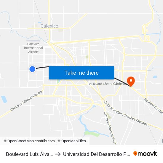 Boulevard Luis Álvarez / Avenida Australia to Universidad Del Desarrollo Profesional S.C. (Unidad Mexicali) map