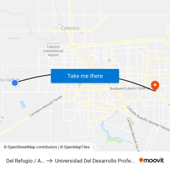 Del Refugio / Avenida Plutón to Universidad Del Desarrollo Profesional S.C. (Unidad Mexicali) map