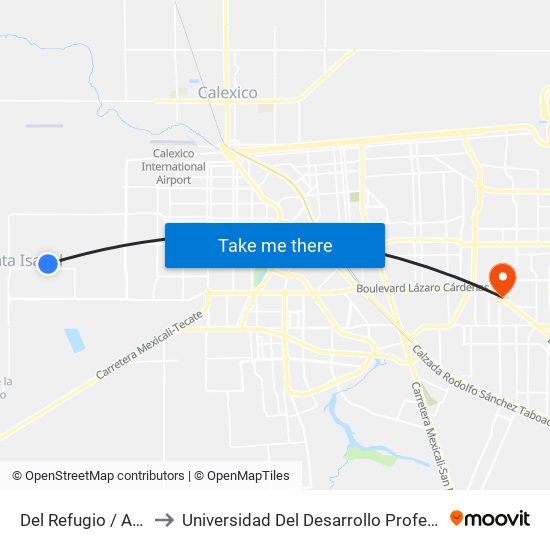 Del Refugio / Avenida Saturno to Universidad Del Desarrollo Profesional S.C. (Unidad Mexicali) map