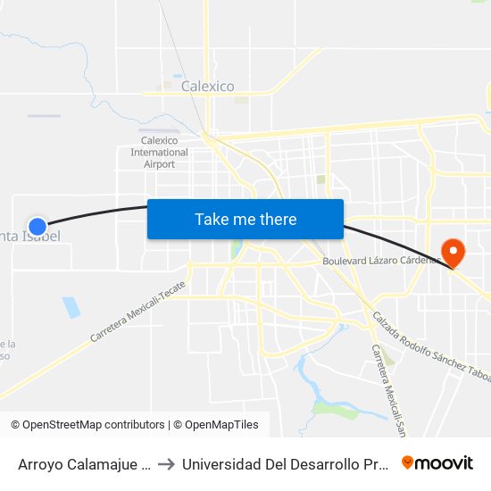 Arroyo Calamajue / Avenida Guayaquil to Universidad Del Desarrollo Profesional S.C. (Unidad Mexicali) map