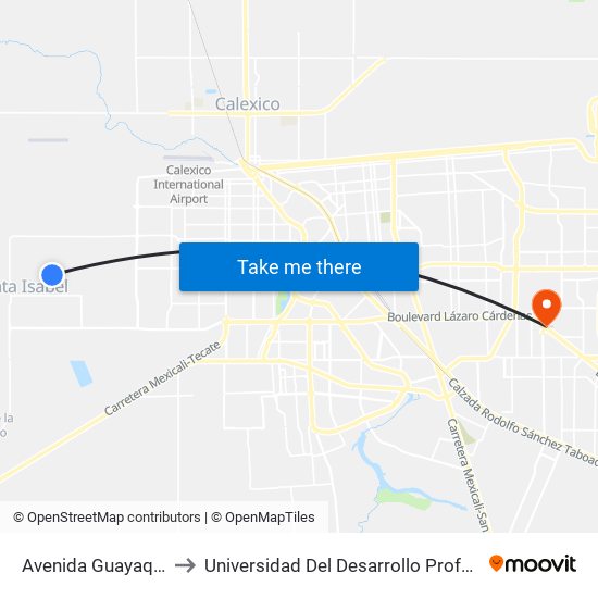 Avenida Guayaquil / Del Refugio to Universidad Del Desarrollo Profesional S.C. (Unidad Mexicali) map