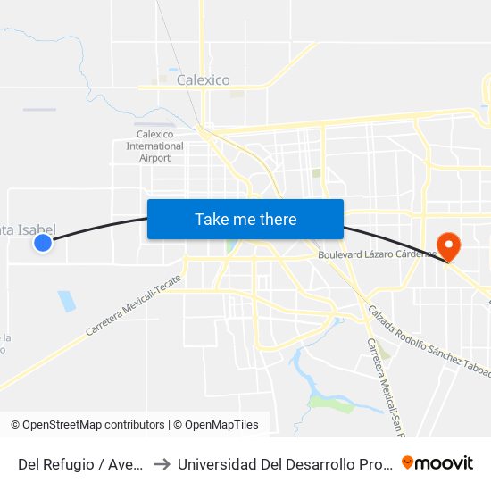 Del Refugio / Avenida Santa Dolores to Universidad Del Desarrollo Profesional S.C. (Unidad Mexicali) map