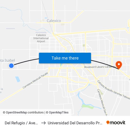 Del Refugio / Avenida Santa Verónica to Universidad Del Desarrollo Profesional S.C. (Unidad Mexicali) map