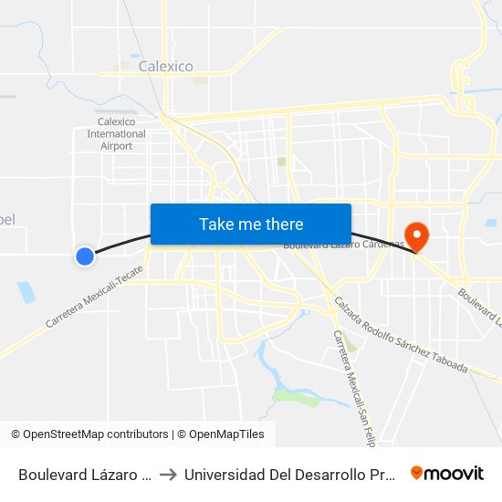Boulevard Lázaro Cárdenas / Río Nilo to Universidad Del Desarrollo Profesional S.C. (Unidad Mexicali) map