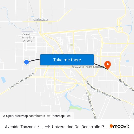 Avenida Tanzania / Boulevard Luis Álvarez to Universidad Del Desarrollo Profesional S.C. (Unidad Mexicali) map