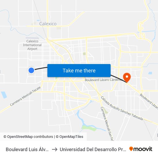 Boulevard Luis Álvarez / Jordania Norte to Universidad Del Desarrollo Profesional S.C. (Unidad Mexicali) map