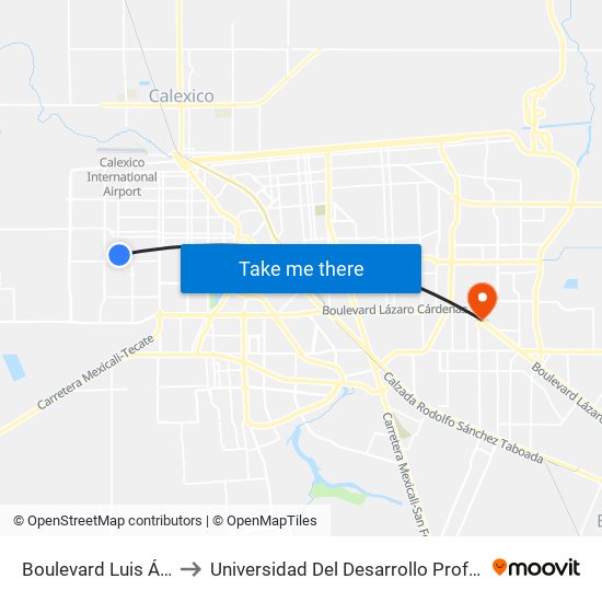 Boulevard Luis Álvarez / Australia to Universidad Del Desarrollo Profesional S.C. (Unidad Mexicali) map