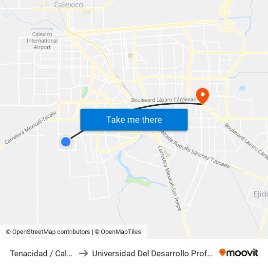 Tenacidad / Calzada Del Castillo to Universidad Del Desarrollo Profesional S.C. (Unidad Mexicali) map
