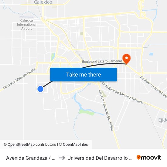 Avenida Grandeza / Avenida Fuente De Etiopía to Universidad Del Desarrollo Profesional S.C. (Unidad Mexicali) map