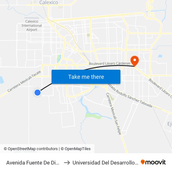 Avenida Fuente De Diana / Fuente De La Emperatriz to Universidad Del Desarrollo Profesional S.C. (Unidad Mexicali) map