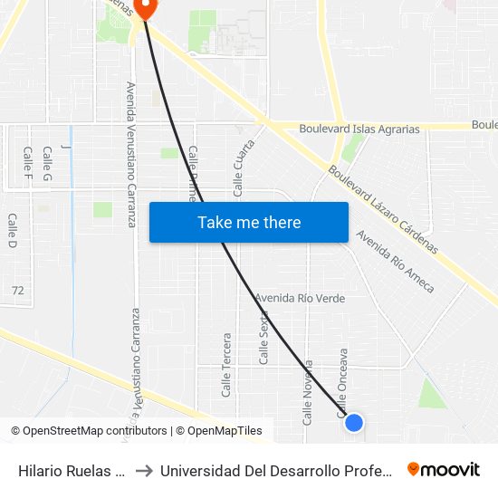 Hilario Ruelas / Río Cazones to Universidad Del Desarrollo Profesional S.C. (Unidad Mexicali) map