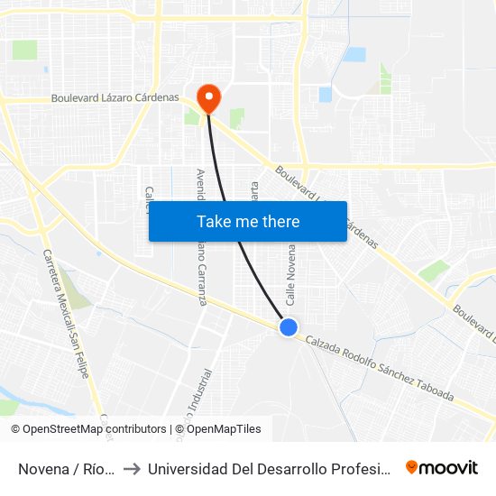 Novena / Río Candelaria to Universidad Del Desarrollo Profesional S.C. (Unidad Mexicali) map