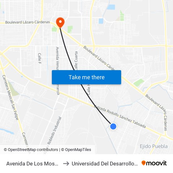 Avenida De Los Mosaicos / Calle De Los Azulejos to Universidad Del Desarrollo Profesional S.C. (Unidad Mexicali) map