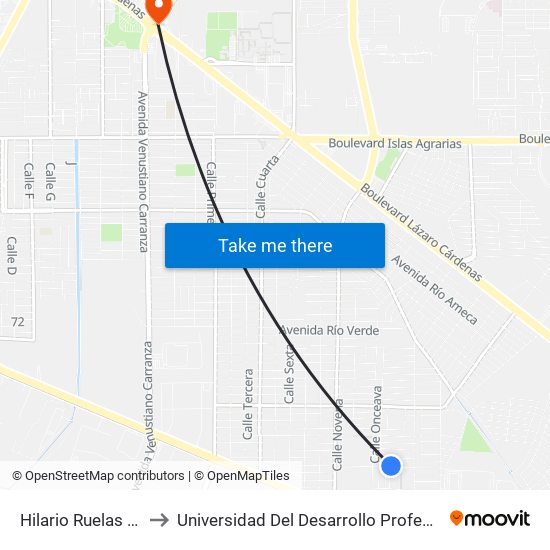 Hilario Ruelas / Río Cazones to Universidad Del Desarrollo Profesional S.C. (Unidad Mexicali) map
