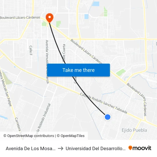 Avenida De Los Mosaicos / Avenida Río San Ángel to Universidad Del Desarrollo Profesional S.C. (Unidad Mexicali) map