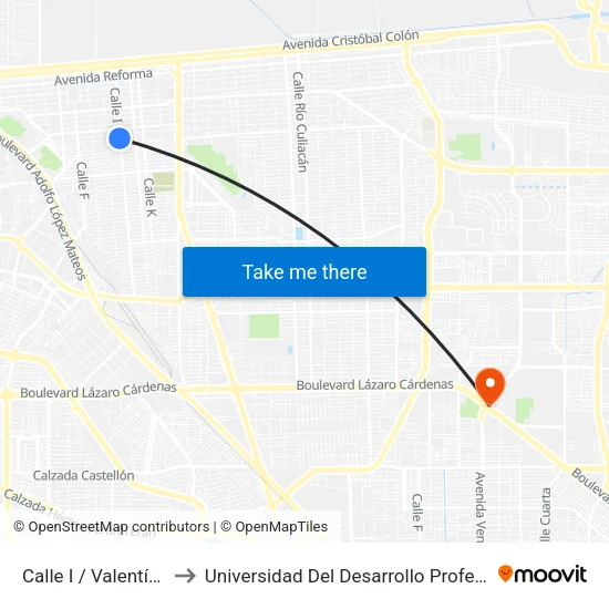 Calle I / Valentín Gómez Farías to Universidad Del Desarrollo Profesional S.C. (Unidad Mexicali) map