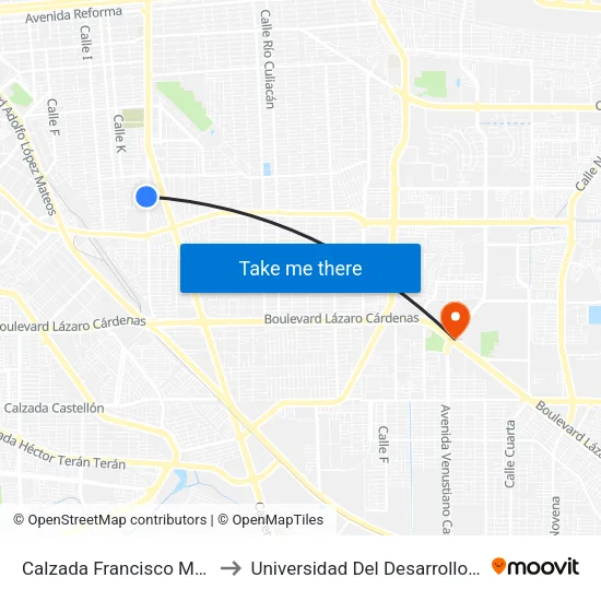 Calzada Francisco Montejano / Miguel Santa Cruz to Universidad Del Desarrollo Profesional S.C. (Unidad Mexicali) map