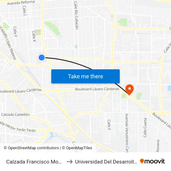 Calzada Francisco Montejano / Avenida Gabriel Mancera to Universidad Del Desarrollo Profesional S.C. (Unidad Mexicali) map