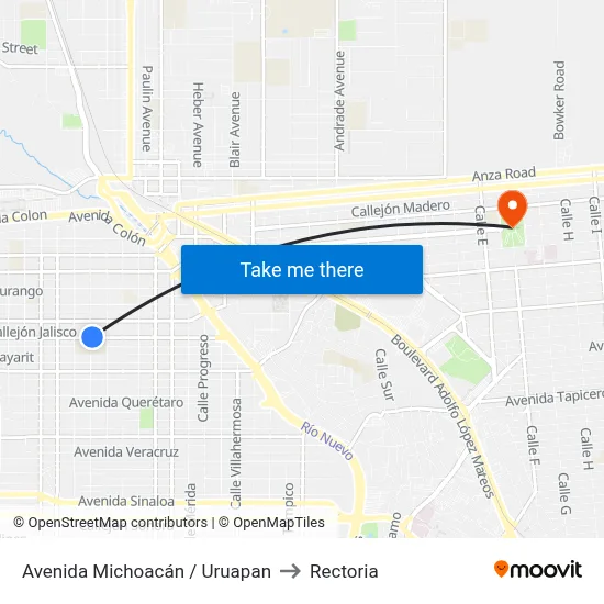 Avenida Michoacán / Uruapan to Rectoria map
