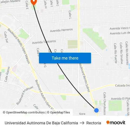 Universidad Autónoma De Baja California to Rectoria map