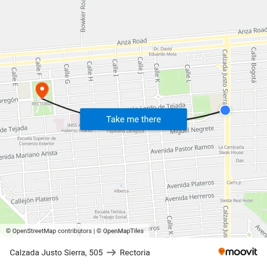 Calzada Justo Sierra, 505 to Rectoria map
