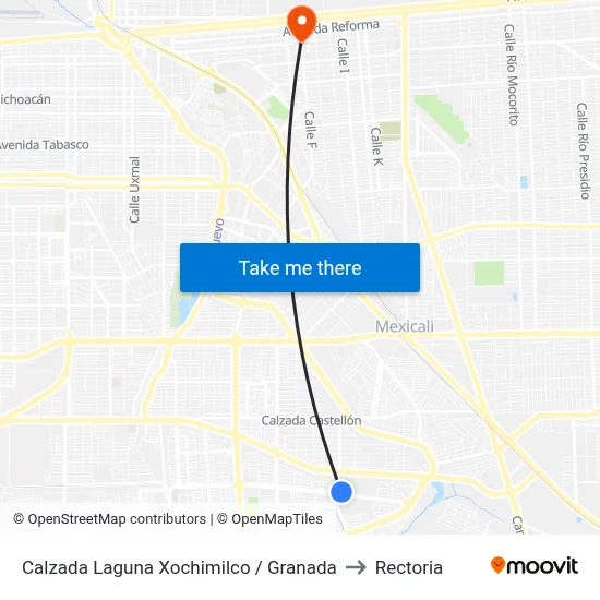 Calzada Laguna Xochimilco / Granada to Rectoria map