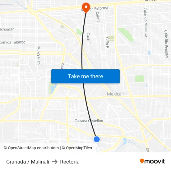 Granada / Malinali to Rectoria map
