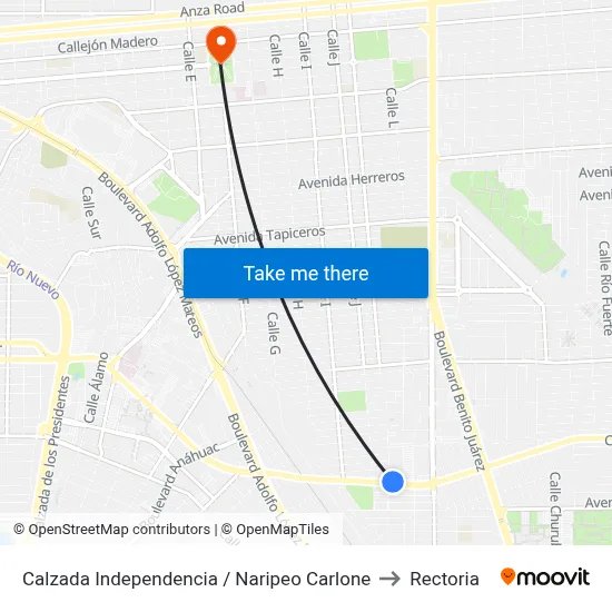 Calzada Independencia / Naripeo Carlone to Rectoria map