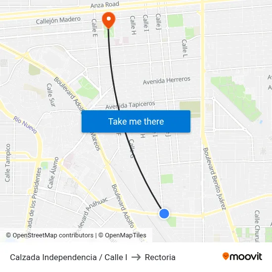 Calzada Independencia / Calle I to Rectoria map