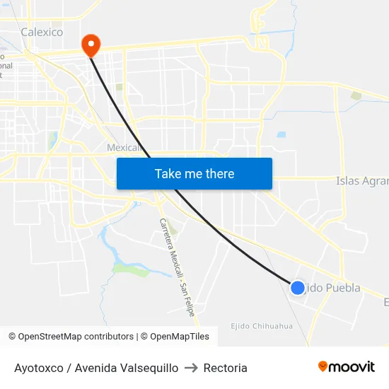 Ayotoxco / Avenida Valsequillo to Rectoria map