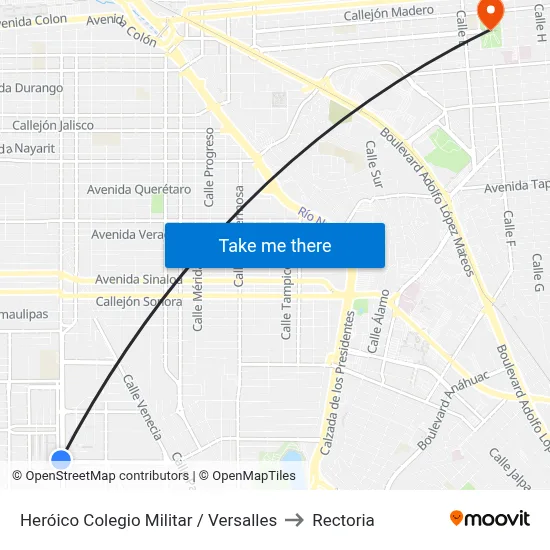 Heróico Colegio Militar / Versalles to Rectoria map