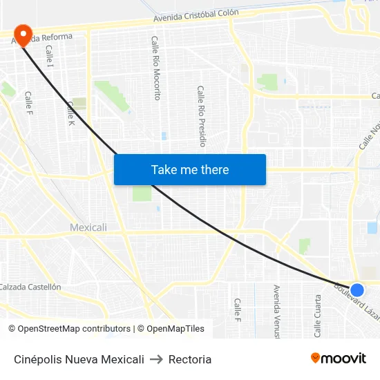 Cinépolis Nueva Mexicali to Rectoria map