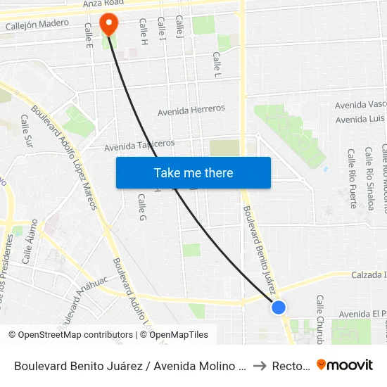 Boulevard Benito Juárez / Avenida Molino Del Rey to Rectoria map