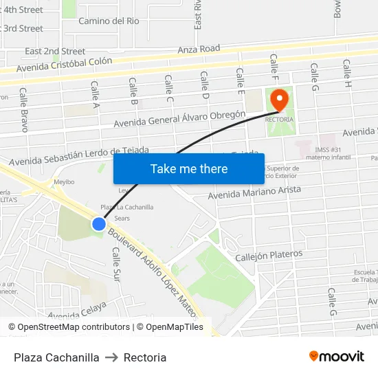 Plaza Cachanilla to Rectoria map
