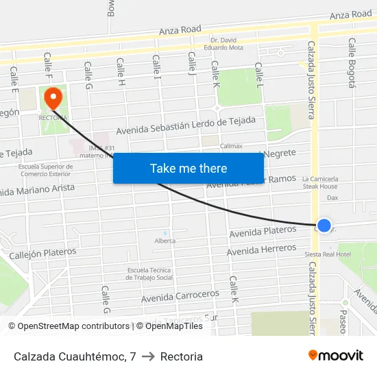 Calzada Cuauhtémoc, 7 to Rectoria map