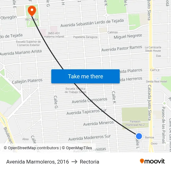 Avenida Marmoleros, 2016 to Rectoria map