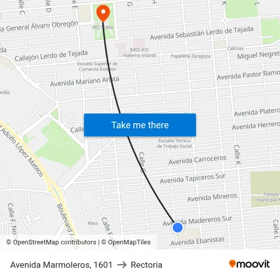 Avenida Marmoleros, 1601 to Rectoria map