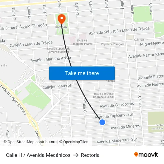 Calle H / Avenida Mecánicos to Rectoria map